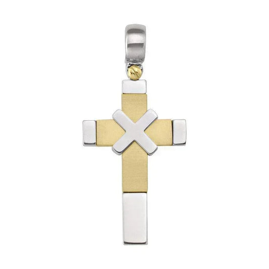 14 Karat White and Yellow Gold Fancy Religious Italian Cross
