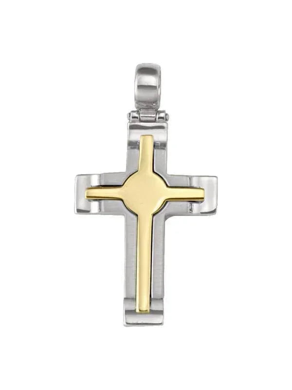14k White and Yellow Gold Fancy Religious Italian Cross