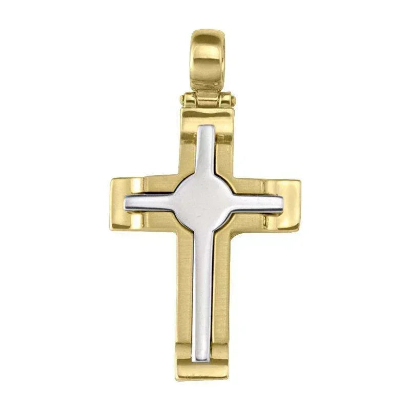 14 Karat Yellow and White Gold Fancy Religious Italian Cross