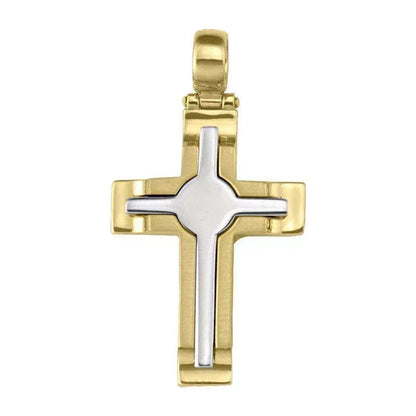 14 Karat Yellow and White Gold Fancy Religious Italian Cross