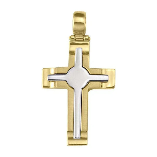 14 Karat Yellow and White Gold Fancy Religious Italian Cross