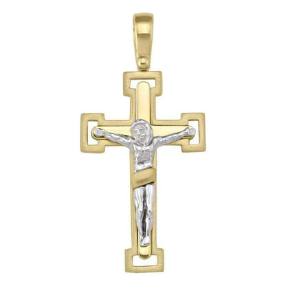 14k Yellow Gold Fancy Religious Italian Cross with White Gold Crucifix