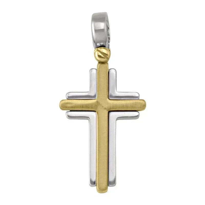 14 Karat White and Yellow Gold Modern Religious Italian Cross
