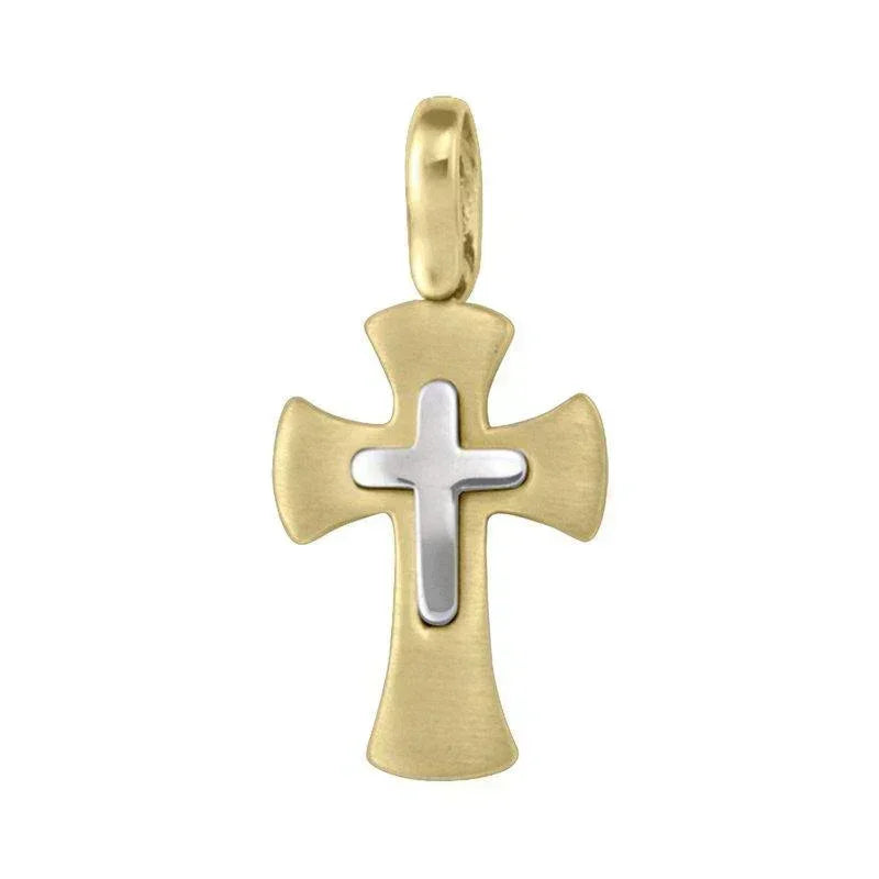 14 Karat Yellow and White Gold Religious Italian Cross