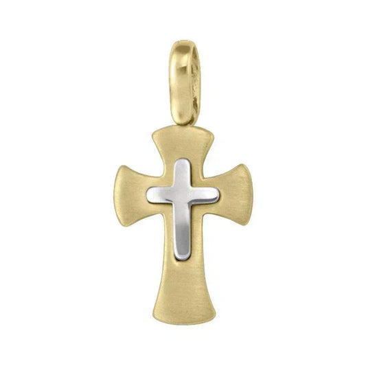14 Karat Yellow and White Gold Religious Italian Cross