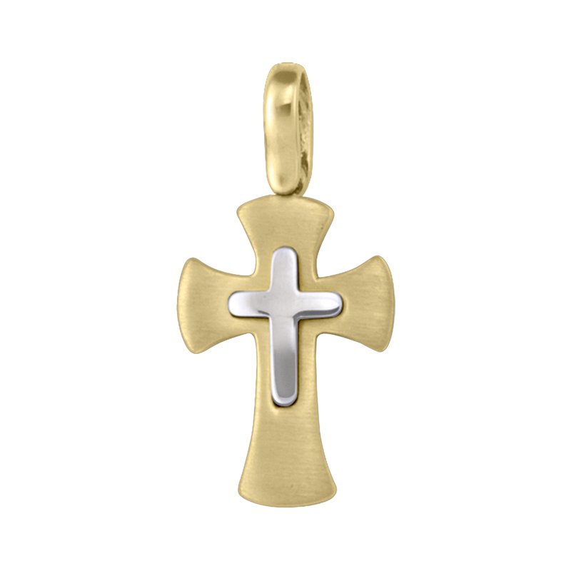 14, 18 Karat Yellow and White Gold Religious Italian Cross