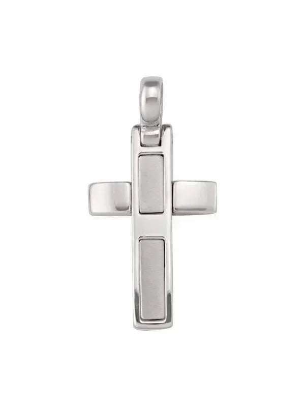 14k White Gold Modern Religious Italian Cross