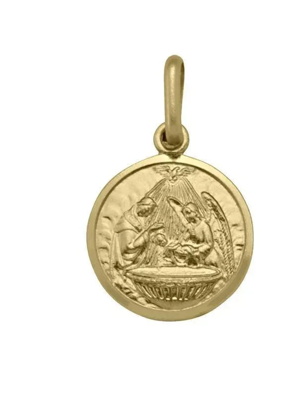 10, 14 Karat Yellow Gold Solid Baptism Medalion
