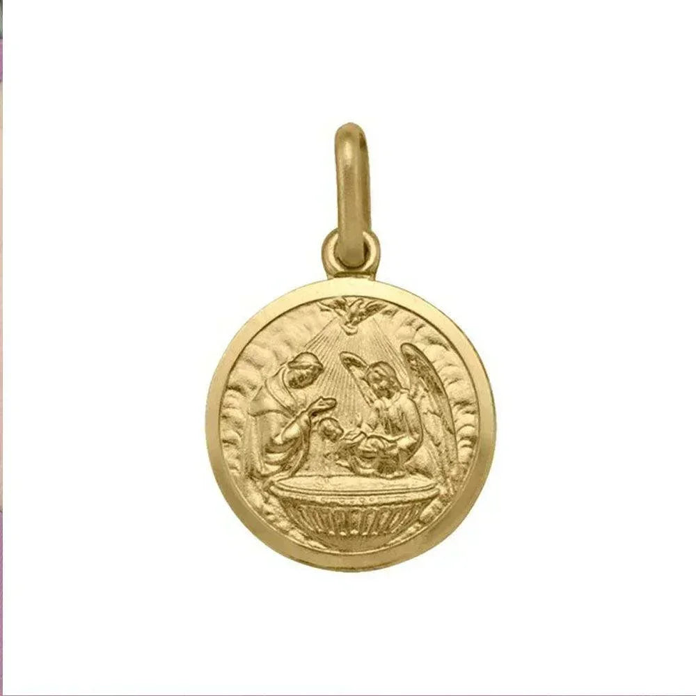 10, 14 Karat Yellow Gold Solid Baptism Medalion