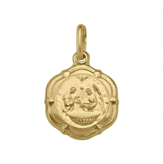 10, 14 Karat Yellow Gold Hollow Baptism Medalion