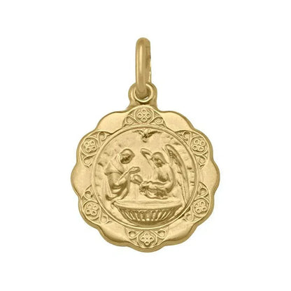 10, 14 Karat Yellow Gold Hollow Baptism Medalion