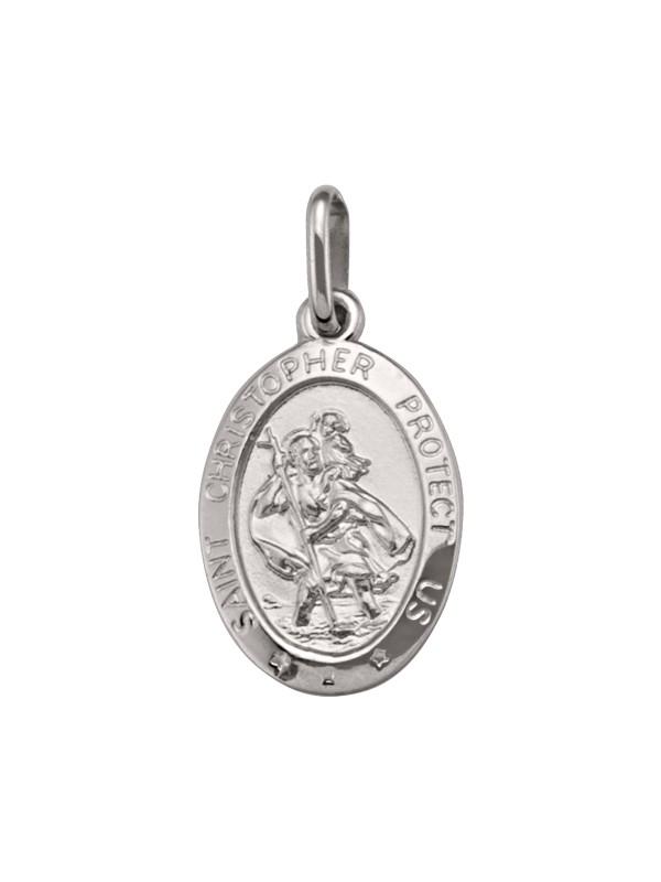 14 Karat White Gold Solid Saint Christopher Medallion