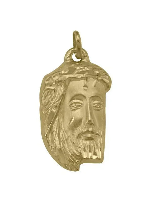 14 Karat Small Yellow Gold Solid Medallion with Jesus
