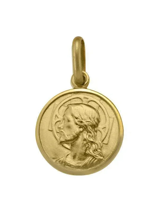 10 Karat Small Yellow Gold Solid Medallion with Jesus