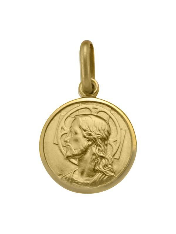 10, 18 Karat Small Yellow Gold Solid Medallion with Jesus