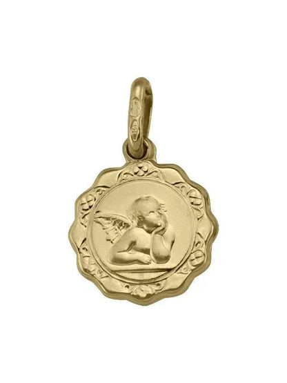 10, 14 Karat Yellow Gold Hollow Angel Medallion