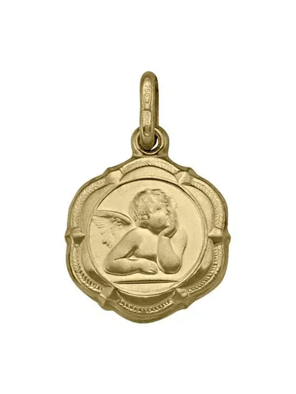 10, 14 Karat Yellow Gold Hollow Angel Medallion