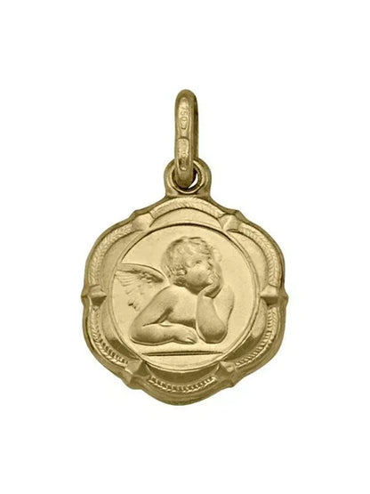 10, 14 Karat Yellow Gold Hollow Angel Medallion