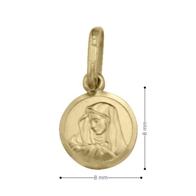 10, 14, 18 Karat Yellow Gold Tiny Solid Madonna Medalion.