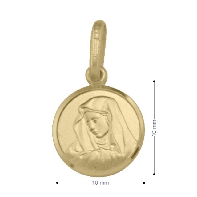 10, 14, 18 Karat Yellow Gold Very Small Solid Madonna Medalion.