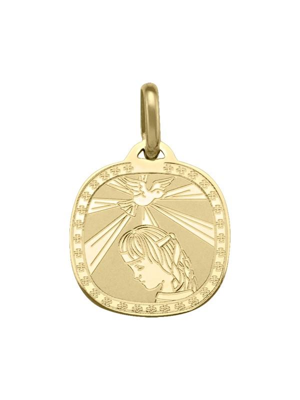 10, 14, 18 Karat Yellow Gold Cushion Shape Solid Confirmation Medalion