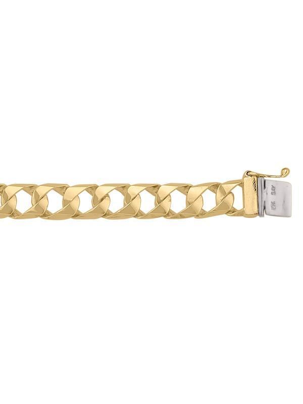 10, 14 Karat Yellow Gold Solid Open Link Beveled Edges 9.0 mm Italian Bracelet