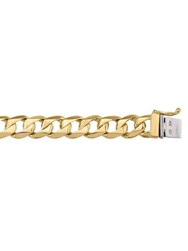 10, 14 Karat Yellow Gold Solid Open Link Curb 9.5 mm Italian Bracelet