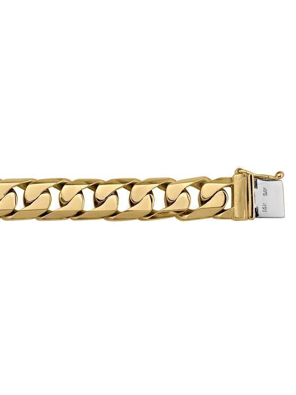 10, 14 Karat Yellow Gold Square Beveled Link 11.0 mm Bracelet