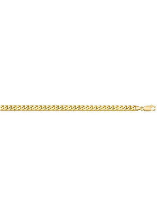 10, 14 Karat Yellow Gold Flat Beveled Link Curb 3.3 mm Italian Bracelet