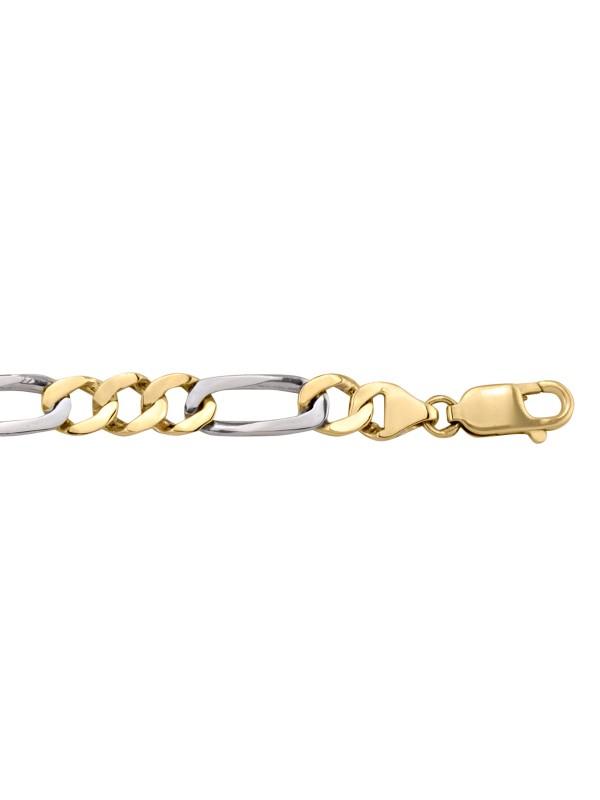 10, 14, 18 Karat Fancy Two Tone Yellow and White Gold 7.9 mm Figaro Link Bracelet