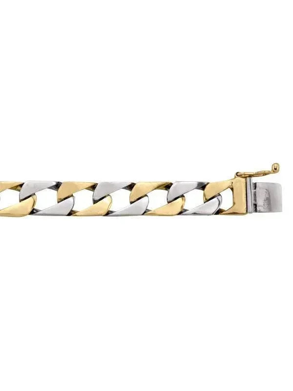 10, 14 Karat Two Tone Yellow and White Gold Squared Link Curb 9.0 mm Bracelet