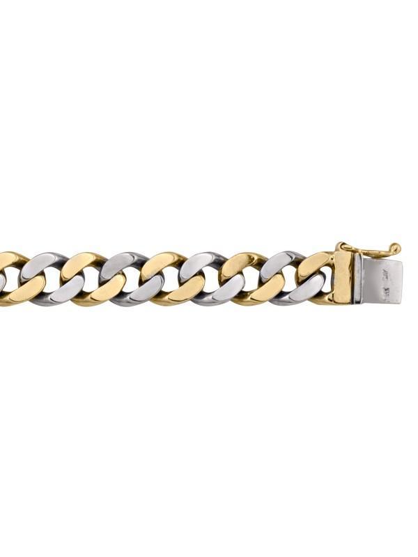 10, 14 Karat Yellow and White Gold Flat Beveled Link Curb 10.0 mm Bracelet