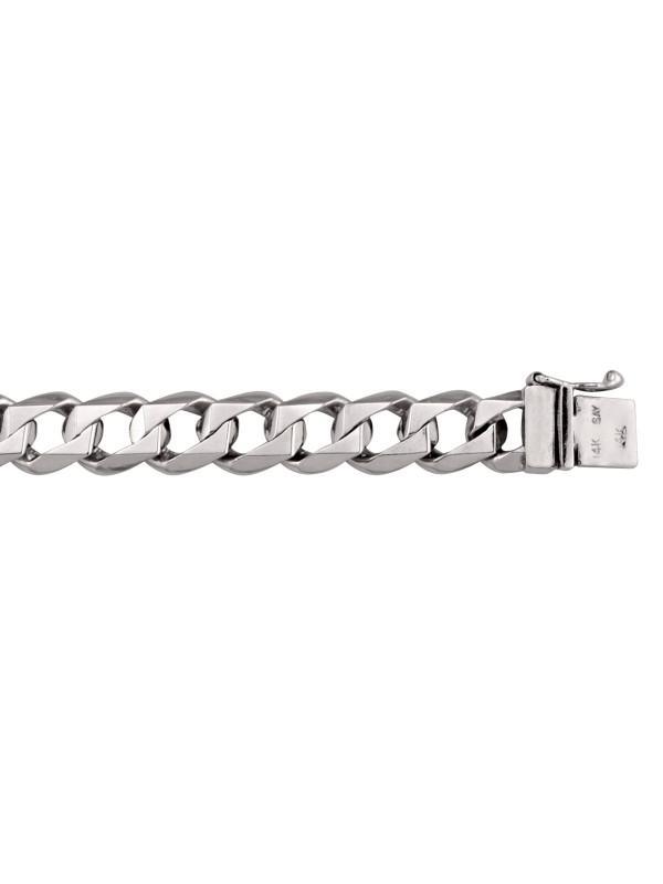 10, 14 Karat White Gold Open Link Beveled Edges 9.5 mm Curb Bracelet