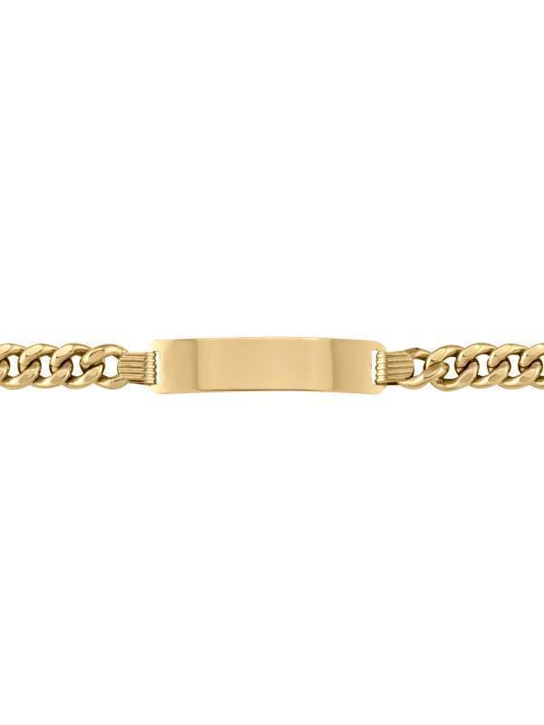 10, 14 Karat Yellow Gold Hollow Curb 6.6 mm Italian Mens Id Bracelet