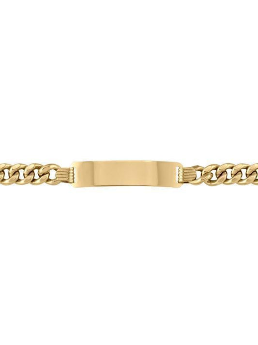 10, 14 Karat Yellow Gold Hollow Curb 6.6 mm Italian Mens Id Bracelet