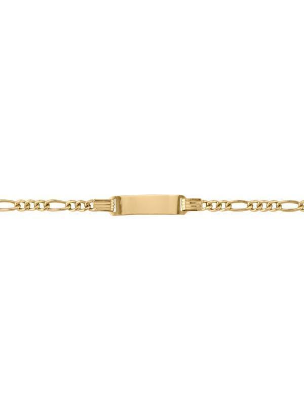 10, 14 Karat Yellow Gold Hollow Figaro 3.0 mm Italian Kids And Womans Id Bracelet