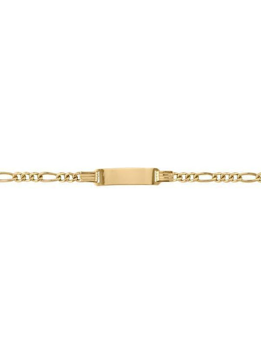 10, 14 Karat Yellow Gold Hollow Figaro 3.0 mm Italian Kids And Womans Id Bracelet