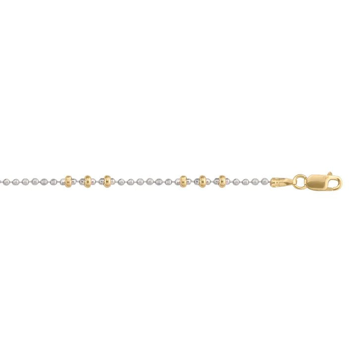 14K Yellow and White Gold Fancy Bead 2.6 mm Italian Anklet