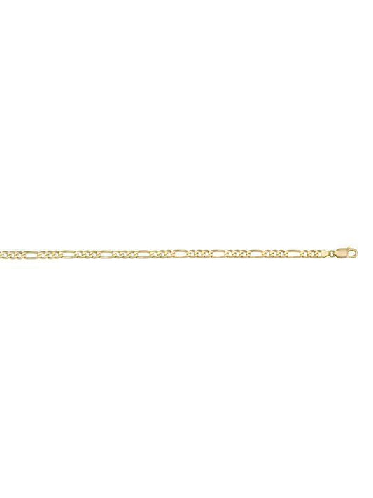 10, 14 Karat Yellow Gold Figaro Link 3.1 mm Italian Bracelet
