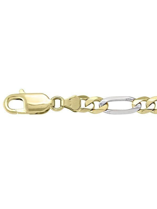 10k, 14k Two Tone Figaro Link 5.7 mm Italian Gold Bracelet
