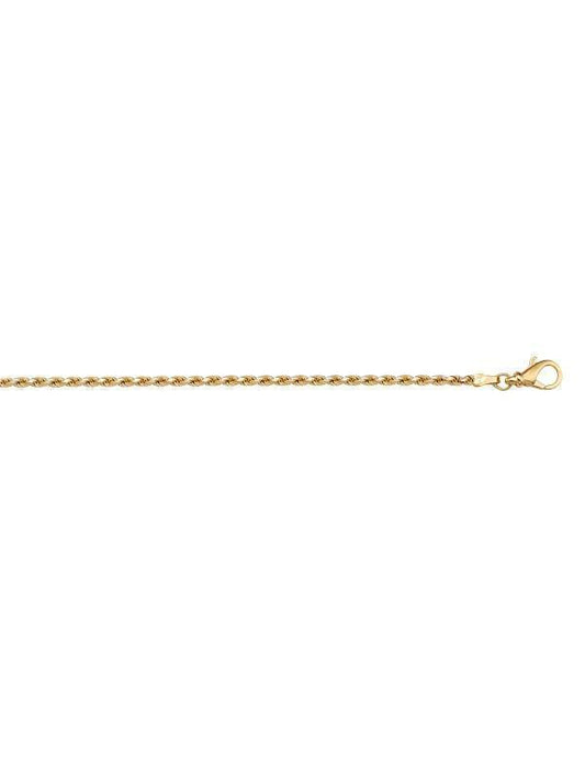 10, 14 Karat Yellow Gold Solid Diamond Cut Rope 1.3 mm Italian Bracelet