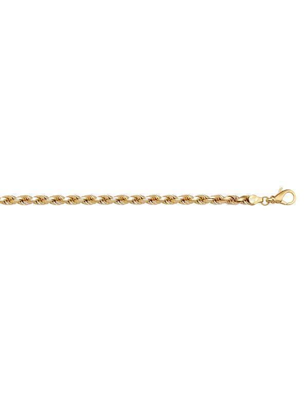 10, 14 Karat Yellow Gold Solid Diamond Cut Rope 2.3 mm Italian Bracelet