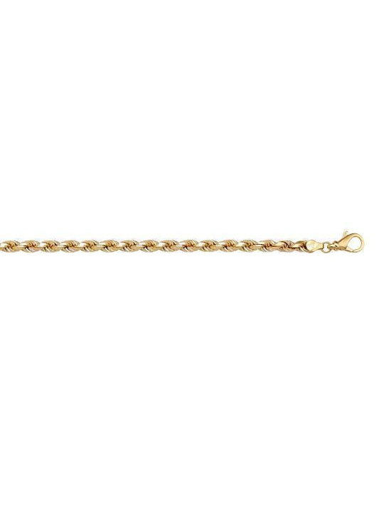 10, 14 Karat Yellow Gold Solid Diamond Cut Rope 2.3 mm Italian Bracelet