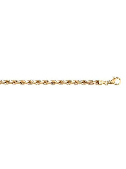 10, 14 Karat Yellow Gold Solid Diamond Cut Rope 2.7 mm Italian Bracelet