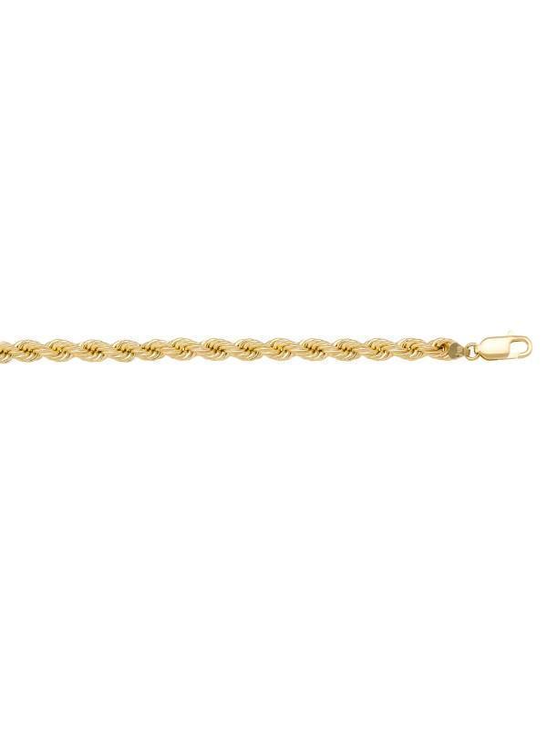 10, 14 Karat Yellow Gold Hollow Rope 3.0 mm Italian Bracelet