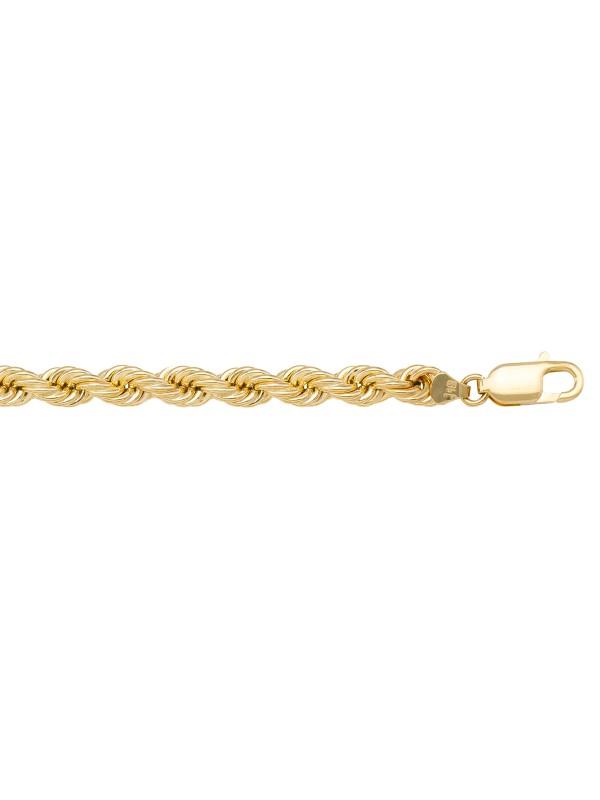 10, 14, 18 Yellow Gold Hollow Rope 5.0 mm Italian Bracelet
