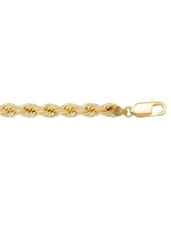 10k, 14k Yellow Gold Hollow Rope 8.0 mm Italian Bracelet