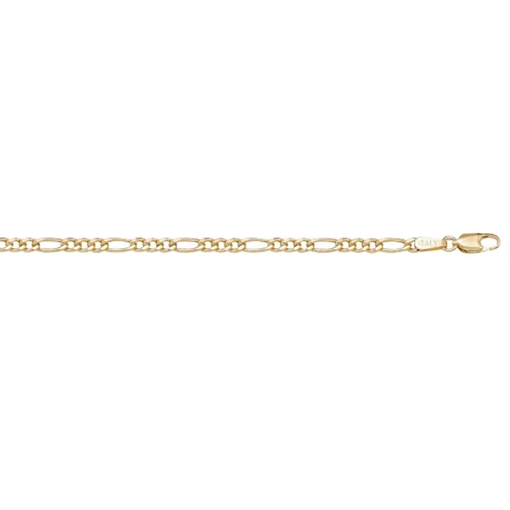 10k, 14k Yellow Gold Hollow Figaro 3.4 mm Italian Chain