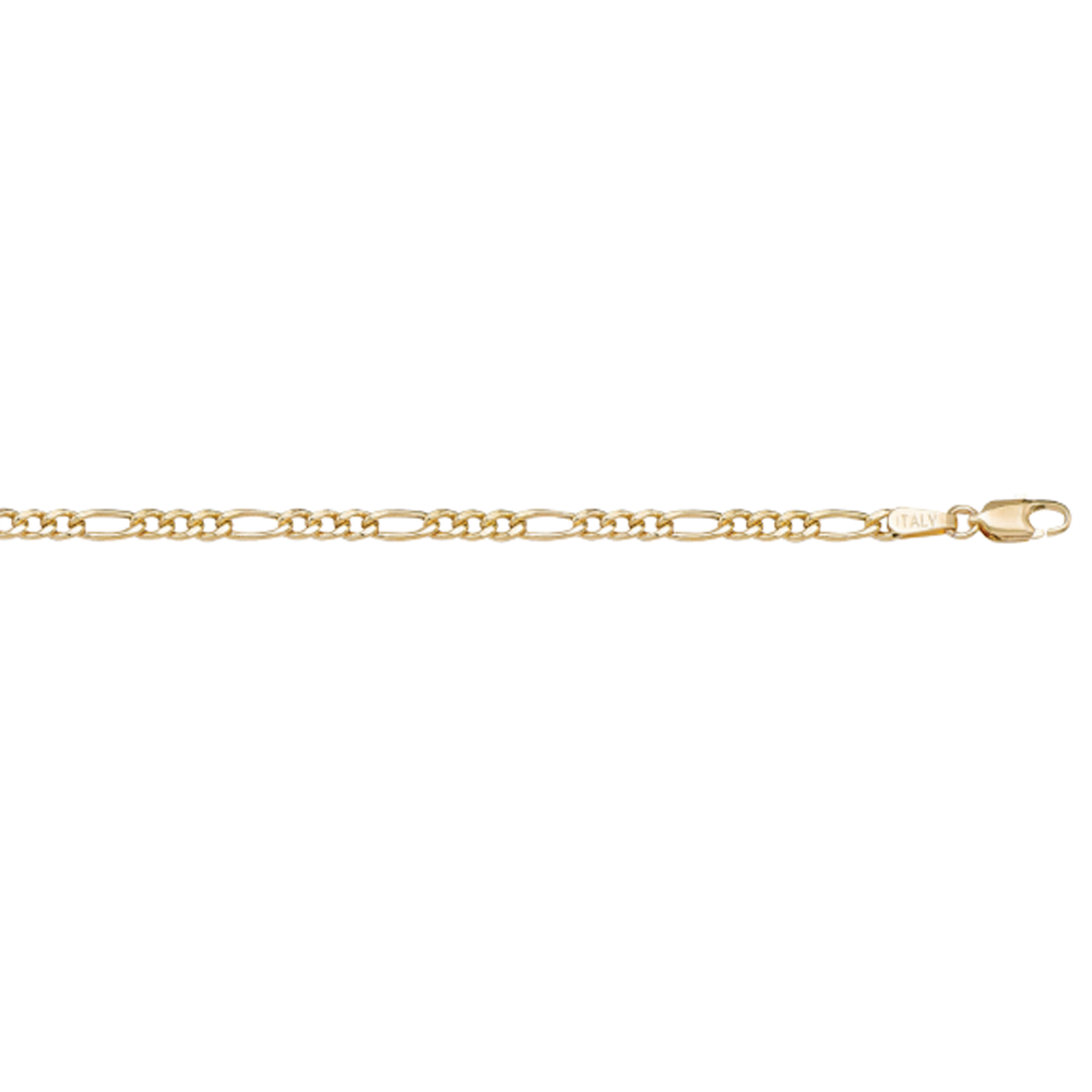 10k, 14k, 18k Yellow Gold Hollow Figaro 3.4 mm Italian Chain