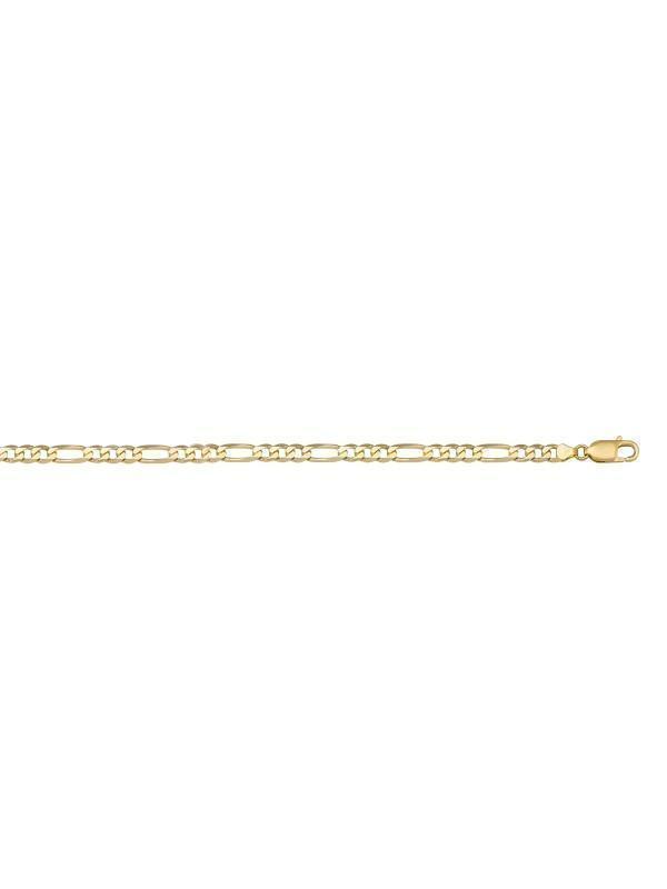 10, 14 Karat Yellow Gold Hollow Figaro 3.4 mm Italian Bracelet